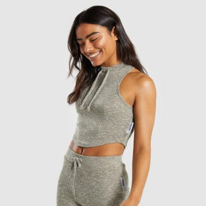 Gymshark Slounge Crop Top - Washed Khaki Marl